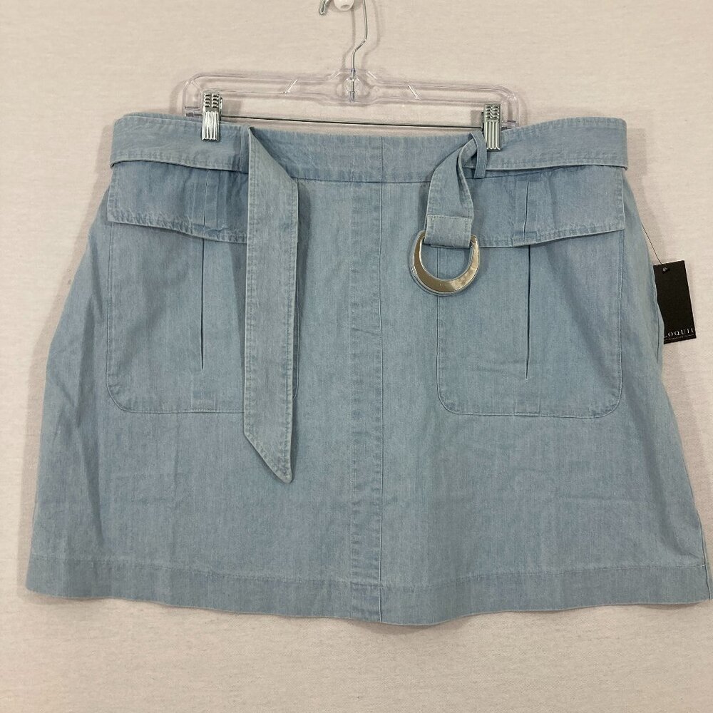 New Eloquii Light Blue Cargo Belted Back‎ Zip Mini Skirt size 16 Festival